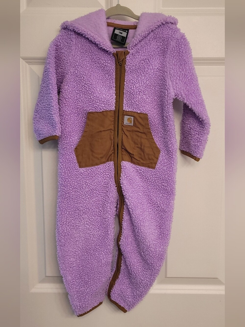 Carhartt Lavender Sherpa Hooded Footie with Brown Pocket Trim